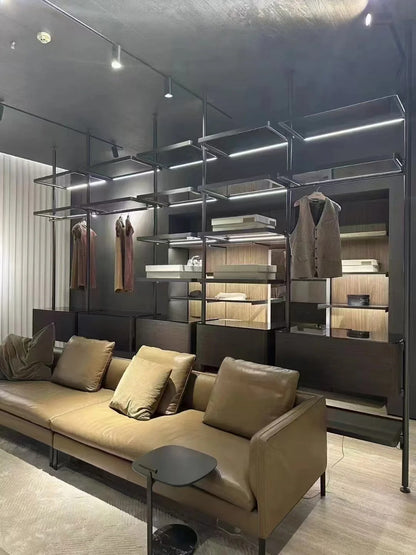 Black Rothnow Wardrobe RNWC08 wall-mounted closet with customized size and护栏 for organized storage.