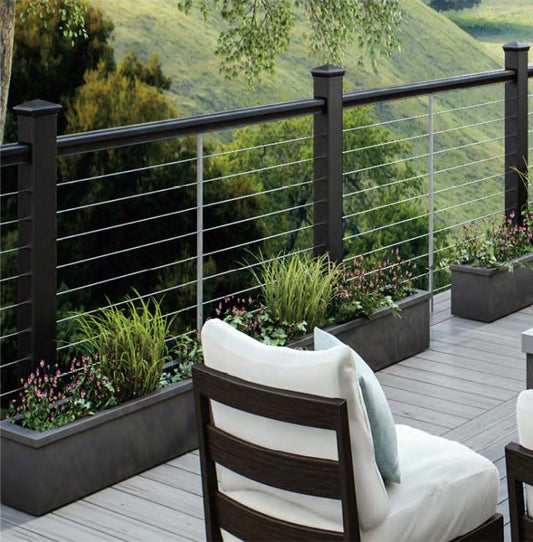 Black Rothnow wire cable railing for balcony, custom-sized stainless steel cable guard with sleek modern design.