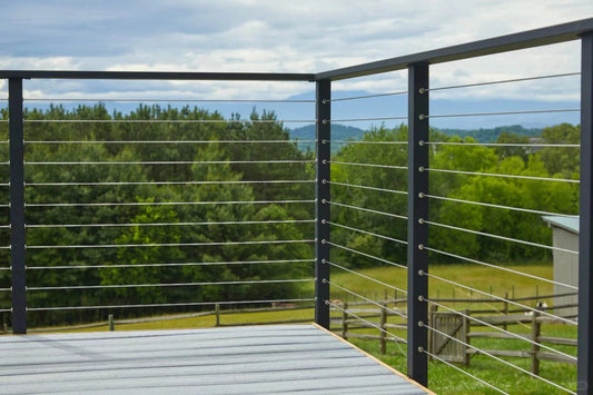Rothnow® wire cable railing in black for balcony, custom-sized stainless steel balustrade with sleek cable design.