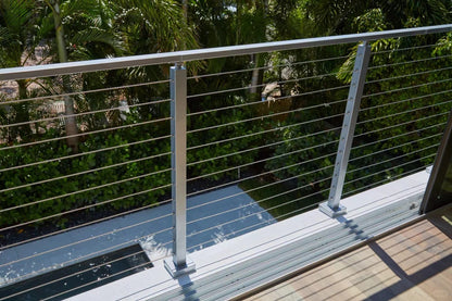 Black Rothnow wire cable railing for balcony, custom-sized railing with sleek cable design, safety and modern style.
