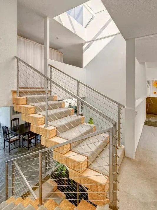 Rothnow wire cable staircase railing in black, custom-sized for modern interior or exterior stairways, durable and sleek design.