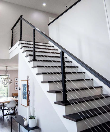 Rothnow wire cable railing for staircase, black custom-sized Rothnow RNWR07 staircase railing with sleek cable design.