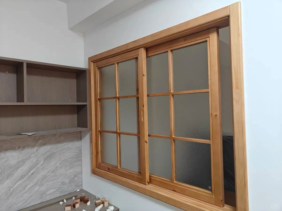 Black Rothnow wooden sliding window, customized size, modern window design with clear glass and sleek frame.