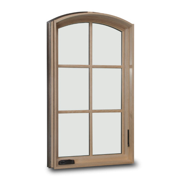 Rothnow® wooden window with round-head casement design, black finish, featuring a classic window style with visible wooden frame.