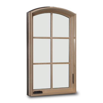 Rothnow® wooden window with round-head casement design, black finish, featuring a classic window style with visible wooden frame.