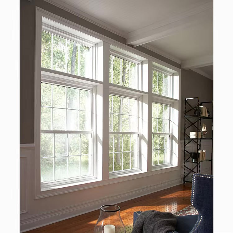 Rothnow® wooden window RNWW02 with black frame, showing a single and double hung window style in a natural setting