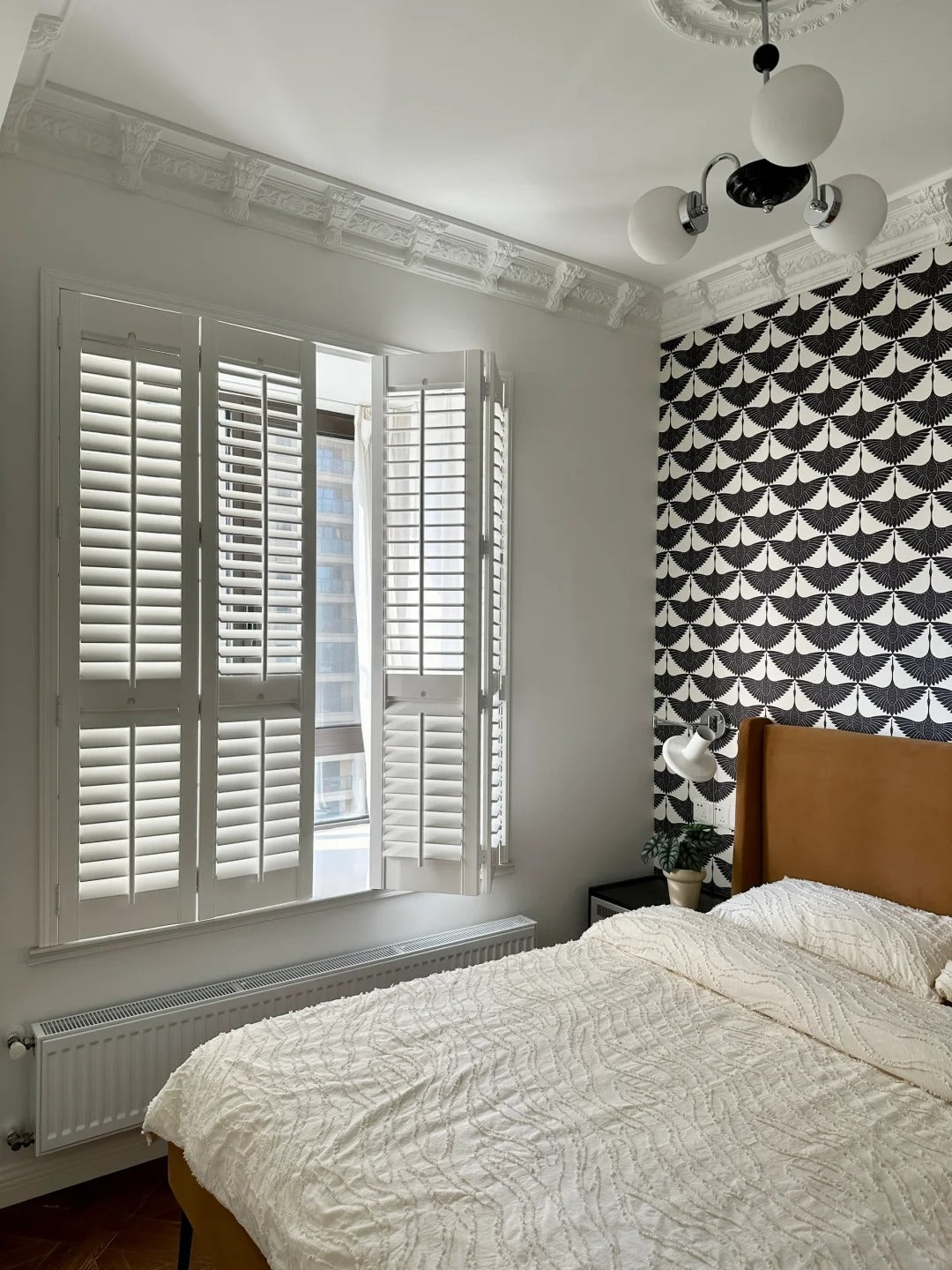 Rothnow® wooden window with solid black wood shutter, custom-sized, featuring natural wood grain and classic window design.