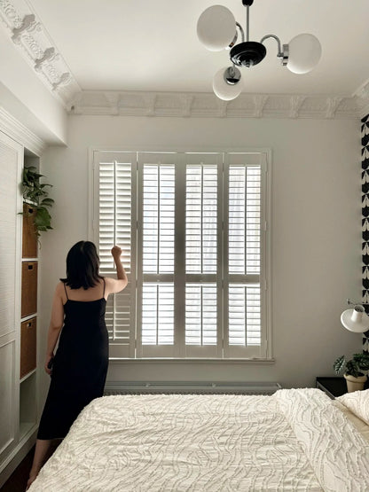 Rothnow Wooden Window RNWW02 solid wood shutter with black finish, custom-sized window shutter made of durable wood.