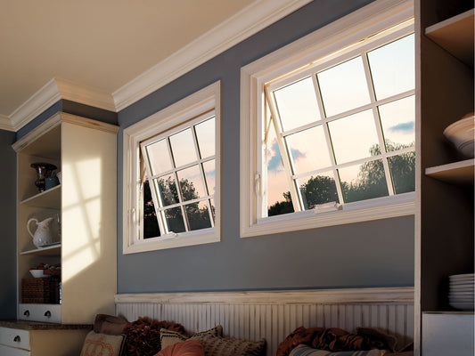 Rothnow® wooden awning window with black finish, custom-sized window showing clear glass and wooden frame for natural light.