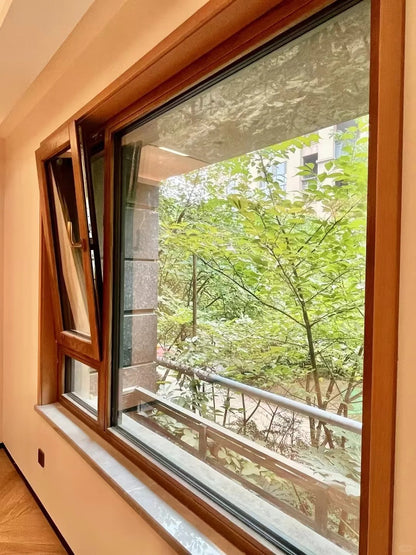 Rothnow fixed wooden window with black frame, showcasing clear glass pane and sleek modern design for home or office use