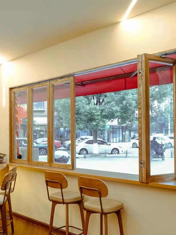 Rothnow Wooden Folding Window in black, custom-sized window made of wood with multiple panels for versatile opening.
