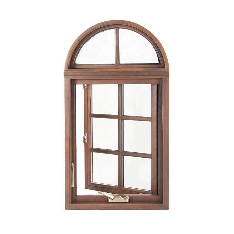 Rothnow Wooden Window RNWW03 round-head casement window with black finish, showcasing traditional design and wooden frame.