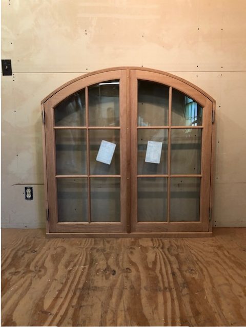 Rothnow® wooden casement window with round-head design, black finish, and customizable size for classic home style.