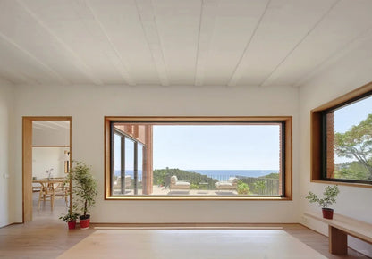 Rothnow® Wooden Fixed Window with black frame, showcasing clear glass and sleek design for modern home decor.
