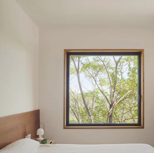 Rothnow Wooden Fixed Window RNWW04 with black frame, showcasing clear glass and sturdy wooden construction.