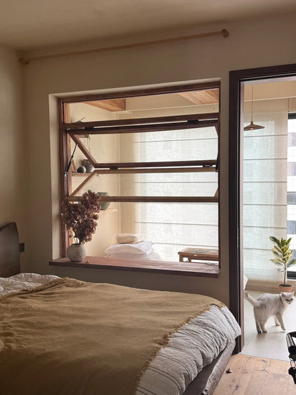 Rothnow Wooden Folding Window RNWW04 in black, showcasing a customizable-sized wooden window with folding design.