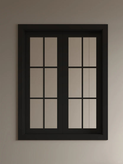 Rothnow® wooden casement window in black, custom-sized, with clear glass panes and wooden frame for residential use