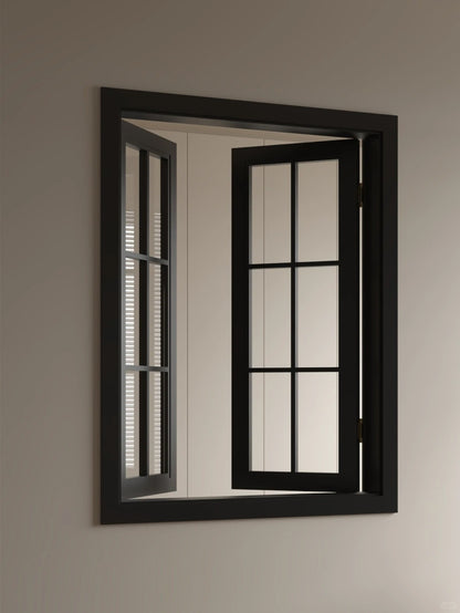 Rothnow® Wooden Casement Window in black, custom-sized, with clear glass panes and traditional window frame design.