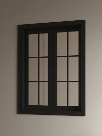 Rothnow® wooden casement window in black, featuring a customizable size with clear glass and wooden frame.