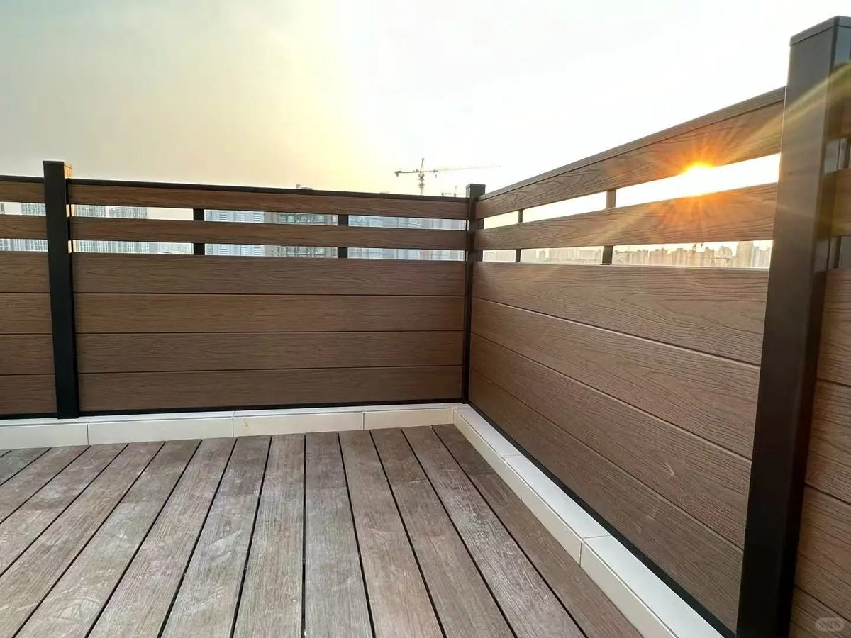 Black Rothnow WPC fence with customizable size, showcasing a sturdy and modern design for outdoor privacy and boundary marking.