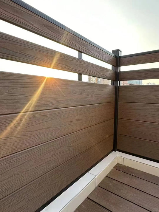 Black Rothnow WPC fence with customized size design, showcasing durable composite wood plastic material and modern outdoor fencing style.