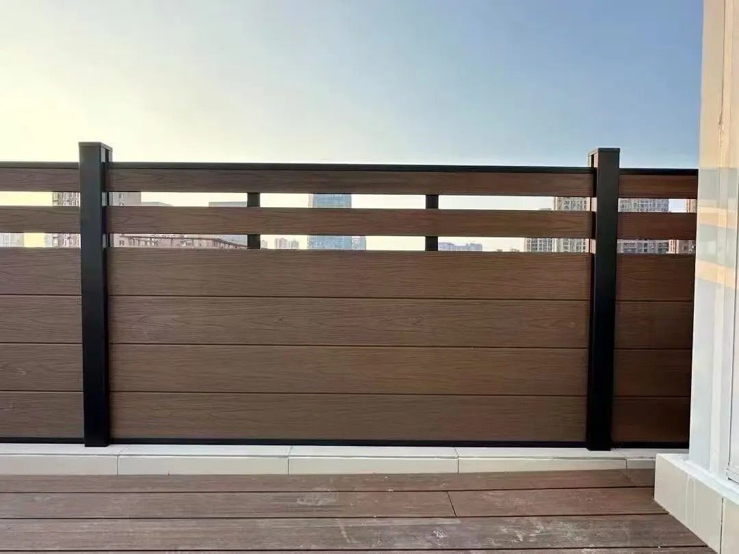 Black Rothnow WPC Fence RNWF01, customizable size, showing durable wood plastic composite fencing with clean design.