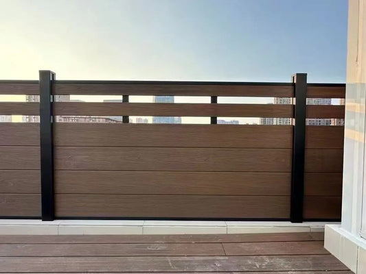 Black Rothnow WPC Fence RNWF01, customizable size, showing durable wood plastic composite fencing with clean design.