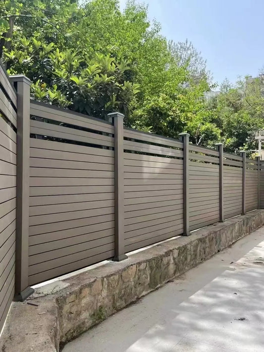 Black Rothnow WPC fence RNWF02, customizable size, durable composite privacy fencing with a sleek modern design.