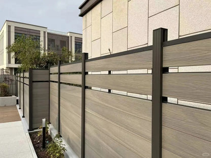Black Rothnow WPC fence RNWF02, custom-sized wooden composite privacy fencing with durable design, shown in a close-up view.