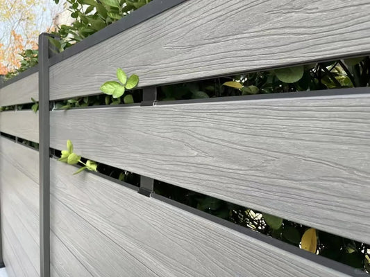 Black Rothnow WPC fence RNWF02, customizable-sized decorative composite fence panel with sturdy design.