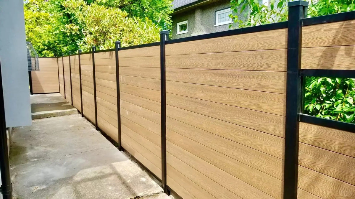 Black Rothnow WPC fence RNWF02, customizable size, with sturdy wooden plastic composite panels for outdoor fencing.