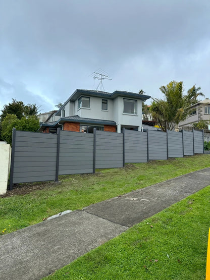 Black Rothnow WPC fence RNWF04 with customizable size, showcasing durable composite wood plastic material and modern fencing design.