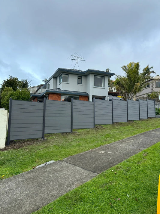 Black Rothnow WPC fence RNWF04 with customizable size, showcasing durable composite wood plastic material and modern fencing design.