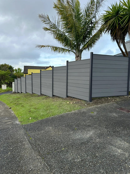 Black Rothnow WPC fence RNWF04, customized size, showcasing durable wood-plastic composite fencing with sleek design.