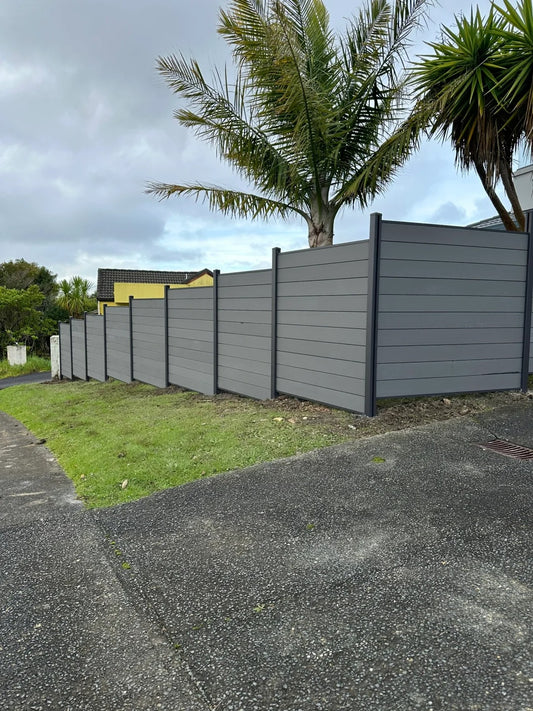 Black Rothnow WPC fence RNWF04, customized size, showcasing durable wood-plastic composite fencing with sleek design.