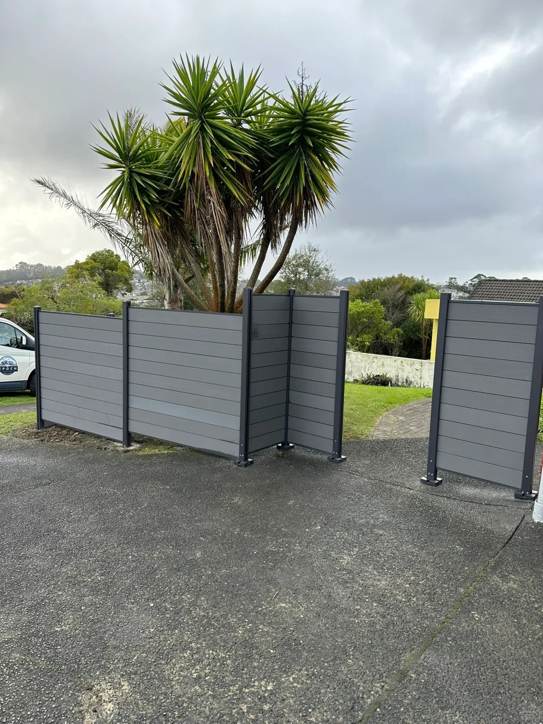 Black Rothnow WPC fence RNWF04, customizable size, durable wood-plastic composite fencing for outdoor privacy and security.