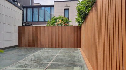 Black Rothnow WPC fence module, customizable size, featuring durable composite wood-plastic construction for outdoor use.