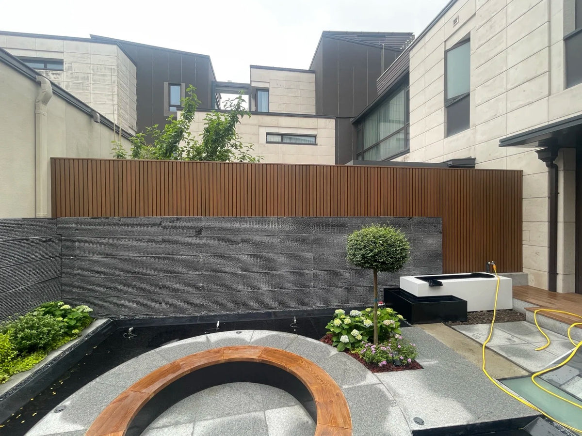 Black Rothnow WPC fence RNWF05, customized size, durable wooden composite privacy fence panel with modern design.