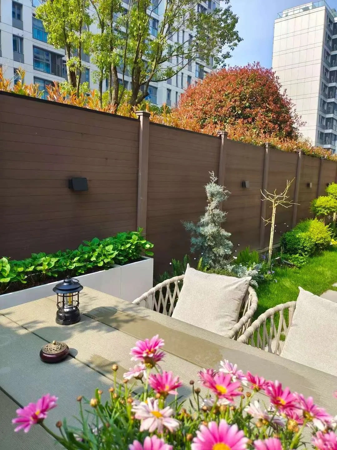 Black Rothnow WPC Fence RNWF06, customizable size, showing durable composite wood privacy fencing with sleek design.