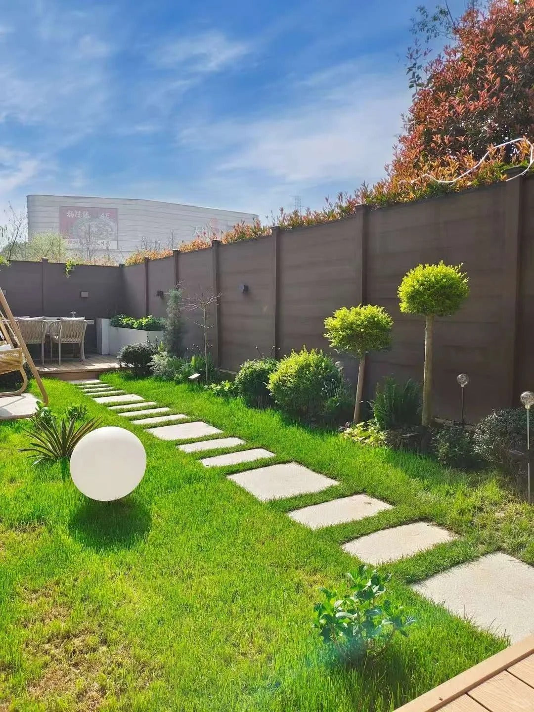 Black Rothnow WPC fence with customized size, showcasing durable composite wood-plastic material and sleek design.