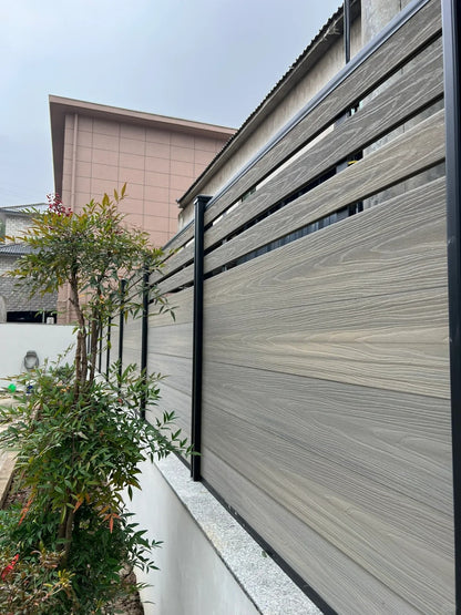 Black Rothnow WPC fence with customized size, showcasing durable composite wood privacy fencing with sleek design.