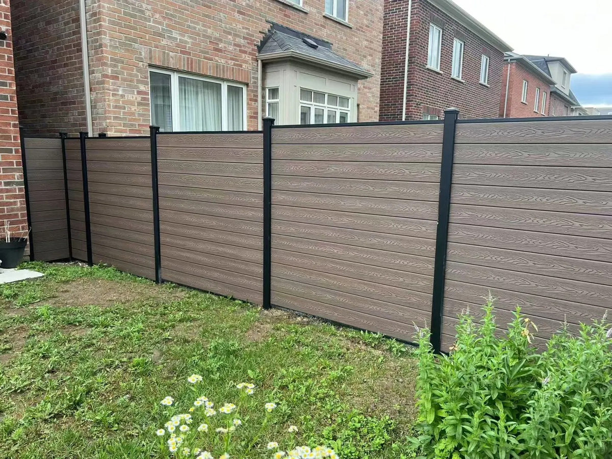 Black Rothnow WPC Fence RNWF08, customizable size, durable wooden-plastic composite fencing with sleek finish.
