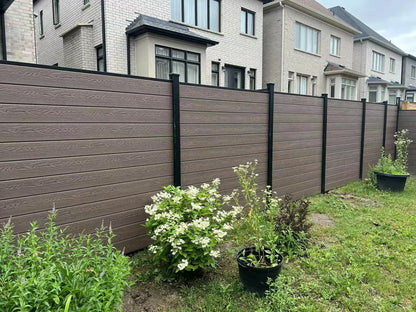 Black Rothnow WPC Fence RNWF08, customized size, showing the durable wood-plastic composite fencing with a sleek finish.