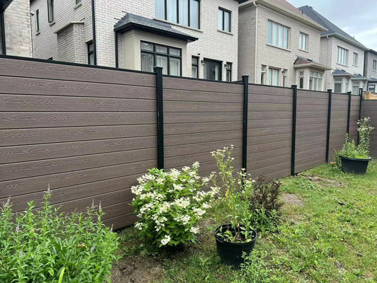 Black Rothnow WPC Fence RNWF08, customized size, showing the durable wood-plastic composite fencing with a sleek finish.