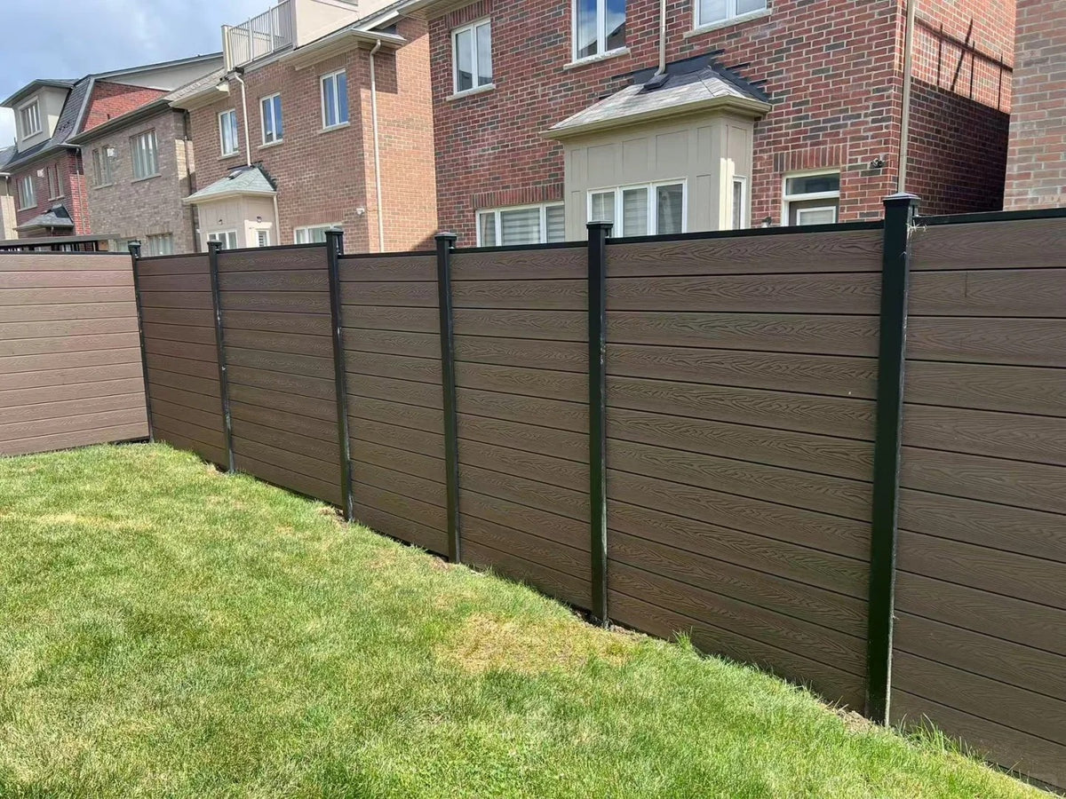 Black Rothnow WPC Fence RNWF08 by Rothnow, showcasing a customized size durable composite fence panel.