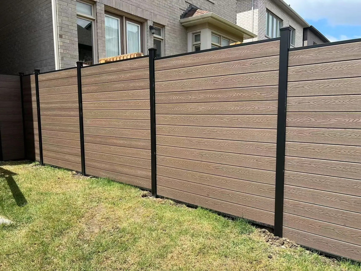Black Rothnow WPC Fence RNWF08, customized size, durable wood-plastic composite safety fence for outdoor use.