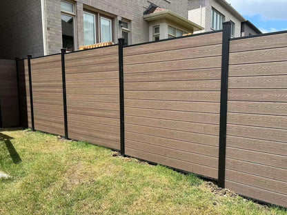 Black Rothnow WPC Fence RNWF08, customized size, durable wood-plastic composite safety fence for outdoor use.