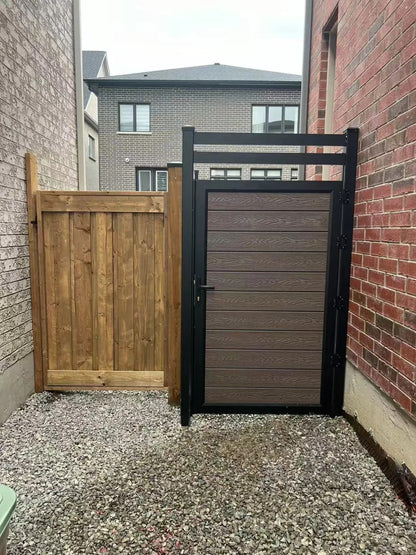 Black Rothnow WPC fence RNWF08, customizable size, showcasing durable wood-plastic composite fencing panels.