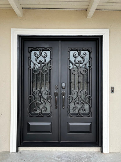 Black Rothnow wrought iron entrance door with custom size, decorative ironwork, and sturdy front door design.