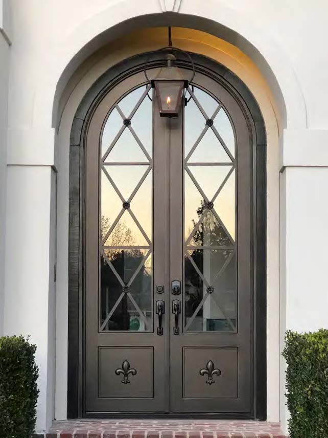 Black Rothnow wrought iron entrance door with decorative design, customized size, and sturdy metal construction for residential entry.